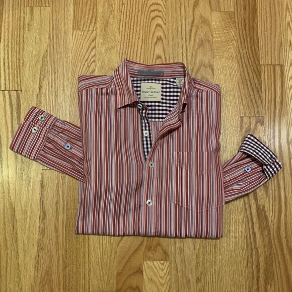 Tommy Bahama Jeans Red Orange Striped Cotton Button Up Shirt Men’s Size Small - Picture 9 of 12